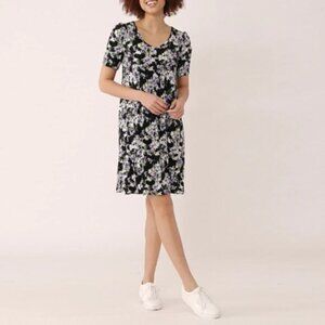 New Kim & Co. Black Floral Brazil Knit Short Mini Dress Size Medium bin 1V